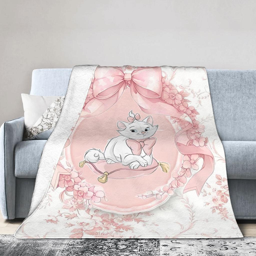 Marie Cat Aristocats Blanket Fleece Summer Air Conditioning Portable Lightweight Throw Blanket for Bed Travel Bedspread