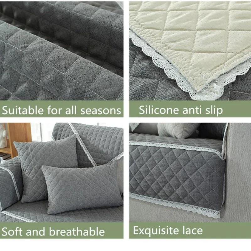 Linen Solid Color Sofa Mat Fashion Minimalist Anti Slip Seat Cushion Washable All-season Universal Dustproof Furniture Cover