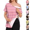 Women's Post-operative Short-sleeved Color Shirt With Shoulder Zipper And Side  Closure.