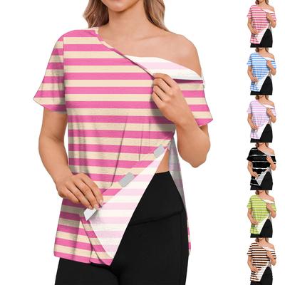 Women's Post-operative Short-sleeved Color Shirt With Shoulder Zipper And Side  Closure.