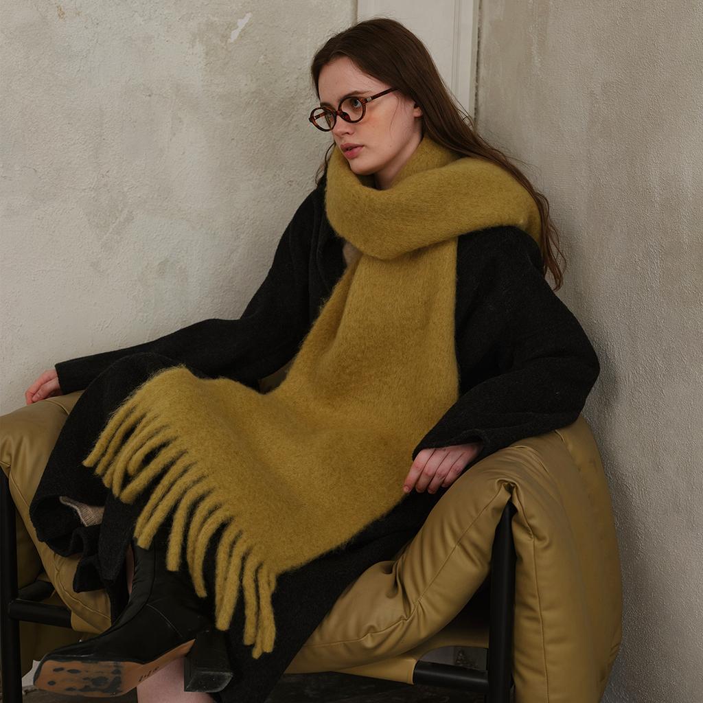 Homemade classic blended solid color fringed scarf women's winter warm atmosphere couple thick shawl scarf