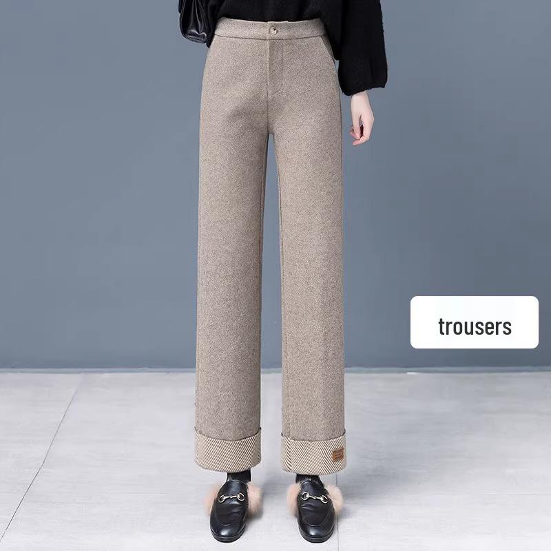

Women s Woolen Plus Velvet Straight-Leg Pants – Loose, Slim Fit Wide-Leg Style for Autumn and Winter 2025 3XL (135-145 jin)