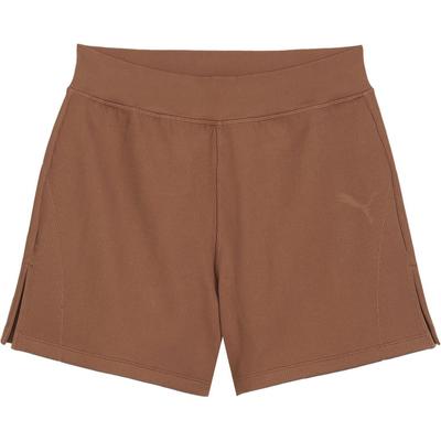 Shorts Evasê Cor Sólida Logo Pequeno Cintura Elástica Cintura Média Shorts Casuais Outdoor Femininos shorts Castanho 627876-82