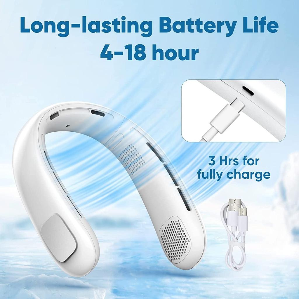 Nouveau Ventilateur de Cou Portable Amélioré 3 Vitesses Fonctionnement Sans Pales Portable Personnel Sans Feuilles, Rechargeable, Design Écouteurs