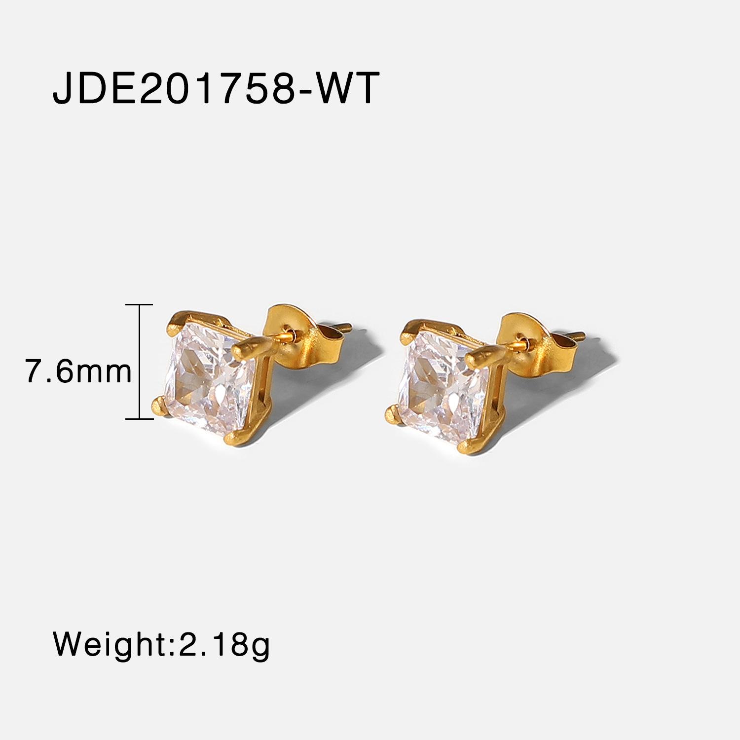 INS same simple and exquisite earrings 18K stainless steel white/pink/tea green square zircon stud earrings for women