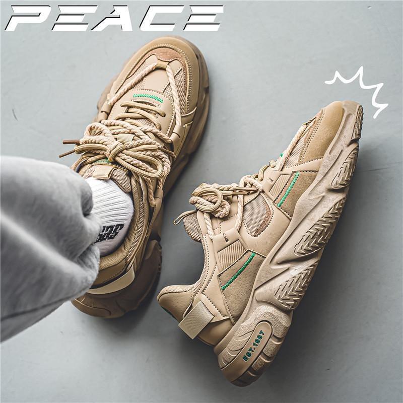 Men's Chunky Sole Sneakers Mesh Suede Casual Shoes Non-slip Fashion Sports Shoes