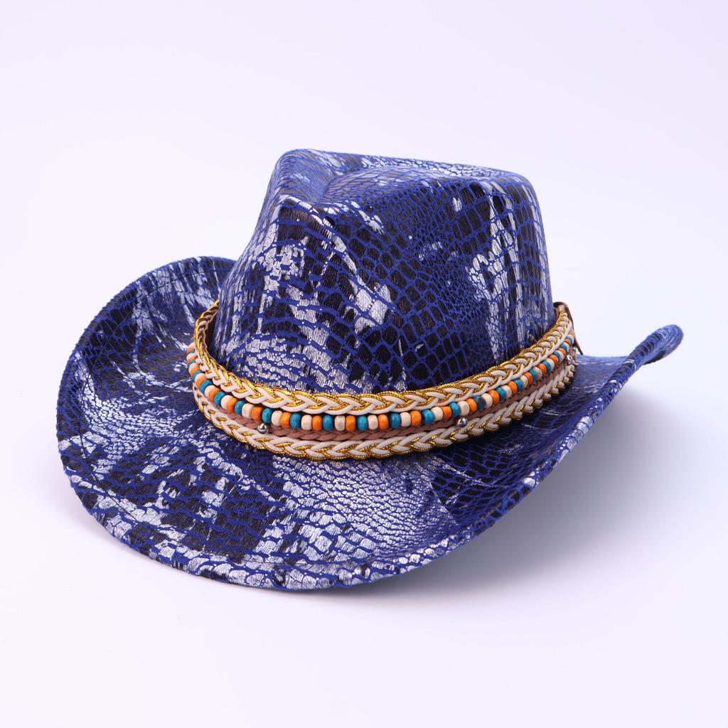 Vintage Western Cowboy Hat Party Carnival Imitation Crocodile Pattern Cross-Border Hat Autumn And Winter Women'S High-End Big Brim Top Hat
