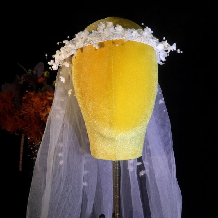 Wedding Photography Bride Long Veil with Beadwork Flower Photography Headdress