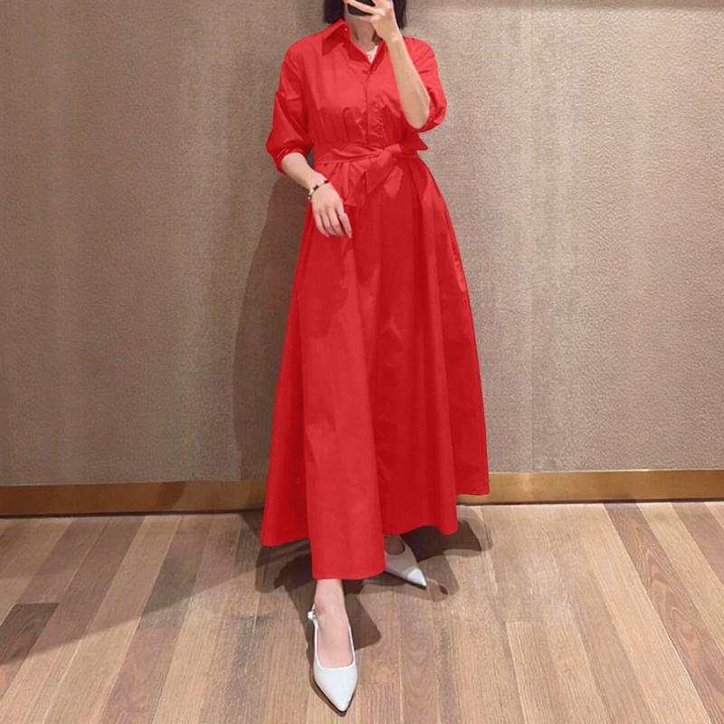 

ZANZEA Women Casual Turn Down Collar Half Sleeve Loose Long Dress S