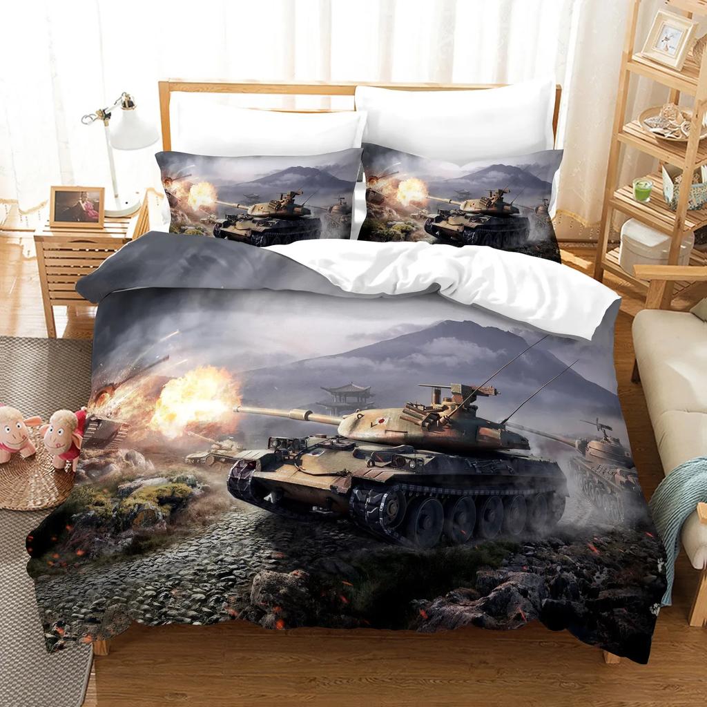 3D War Tank Comfortable Duvet Quilt Cover Pillowcase Bedding Set Children Bedroom Decoration Home Textile
