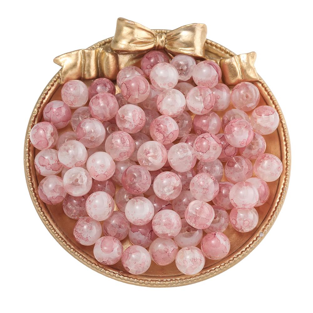 20/50pcs Crackle Flowers Glass Beads 10mm Round Spacer Loose Bead for DIY Bracelet Necklace Jewelry Making Accessories Supplies