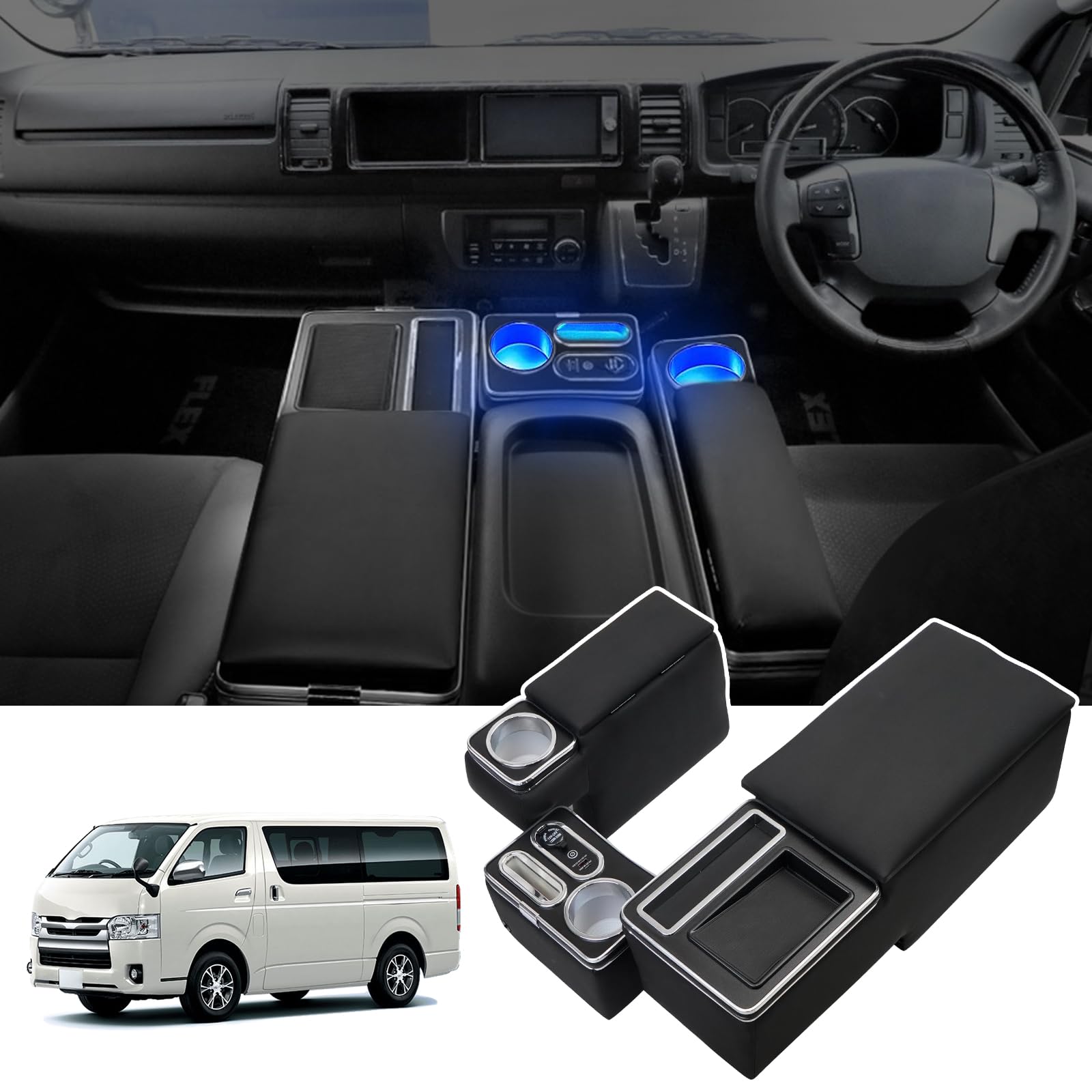

POWER PANDA Hiace 200 Series Console Set of for Regius Ace 200 Series Generation Super August 2004 Center Convenient Black [Wireless Charging] Box, 3,
