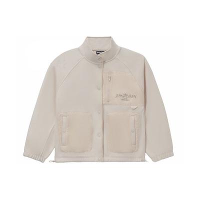 Li Ning Badfive Jednofarebná bunda s potlačou písmen, jednoradová, so stojačikom, ležérna bunda pre ženy, béžová AWDS138-2