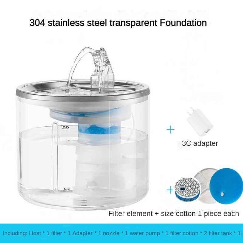 

Автоматический фонтан для кошек из нержавеющей стали с фильтром, визуальный уровень воды, диспенсер для питьевой воды для собак и кошек прозрачный