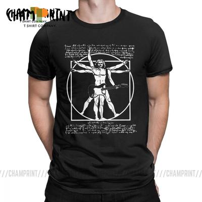 Vitruvian Man Playing The Guitar Mens T Shirt Da Vinci Guitarist Leonardo Funny Tee Shirt Cotton TShirt Gift Idea Clothes