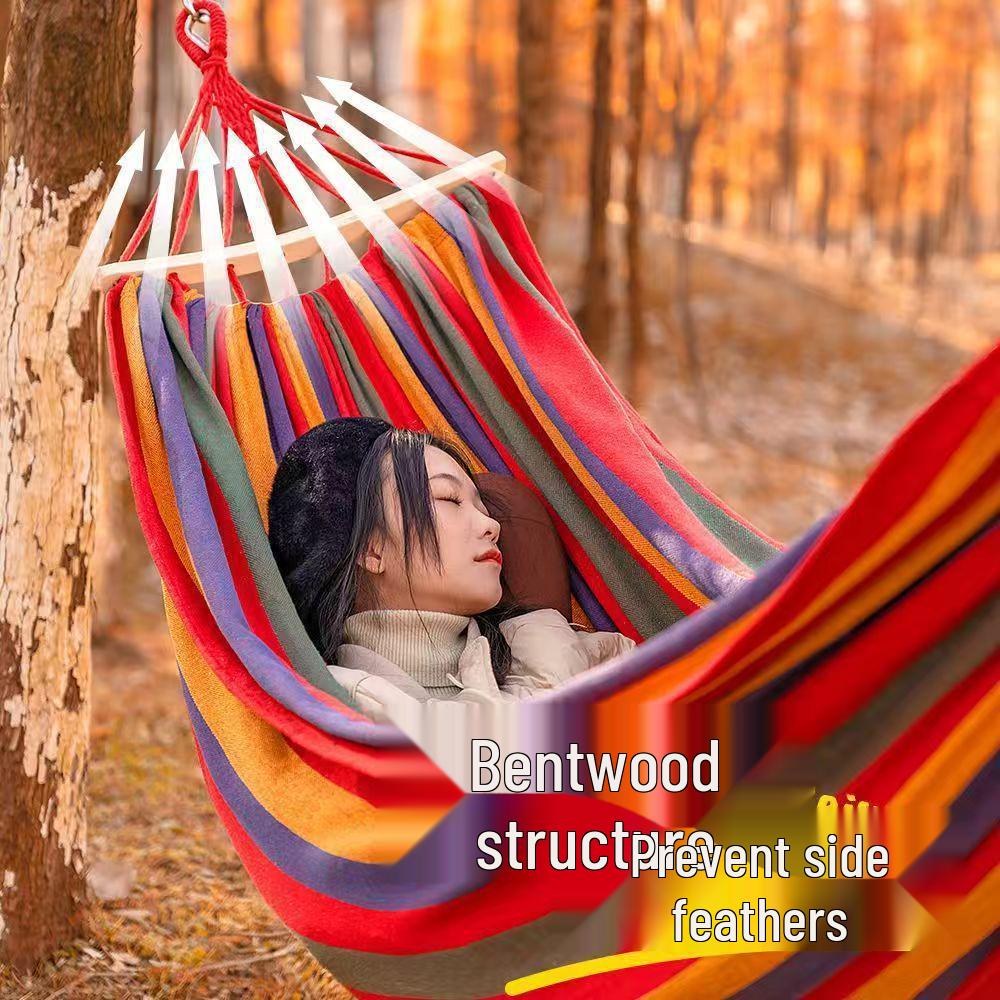 Canvas Hammock for Camping - Anti-rollover Design, Single/Double Person, Outdoor Swing with Curved Support