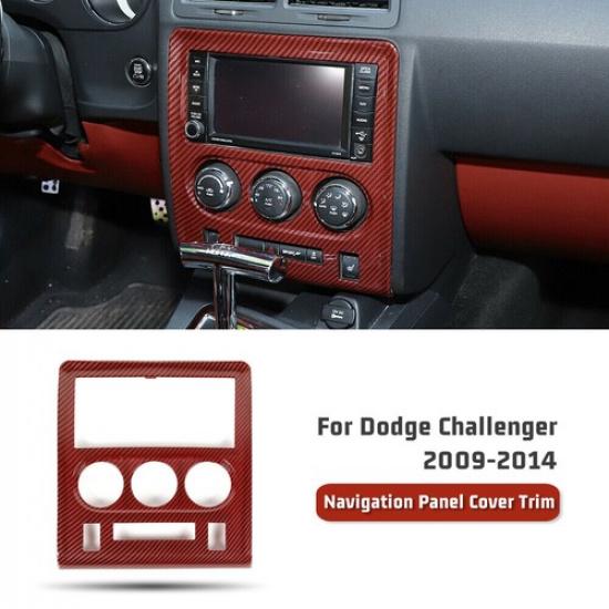 Center Console Navigation GPS Cover Trim For Dodge Challenger 2009-14 Red Carbon