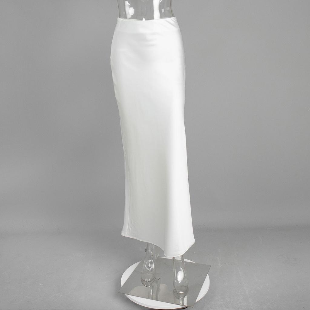Frühlings-Satin Hohe Taille Hüftwickel Bodenlanges Meerjungfrauen-Maxikleid, Lässiges Party-Maxikleid