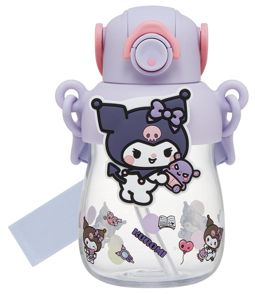 Skater Rubber Mascot Straw Locking Shoulder Sanrio Love Every Bottle, 650ml, One-Push Open, Function, Handle, Strap, Kuromi, Day, PRMC7ST-A