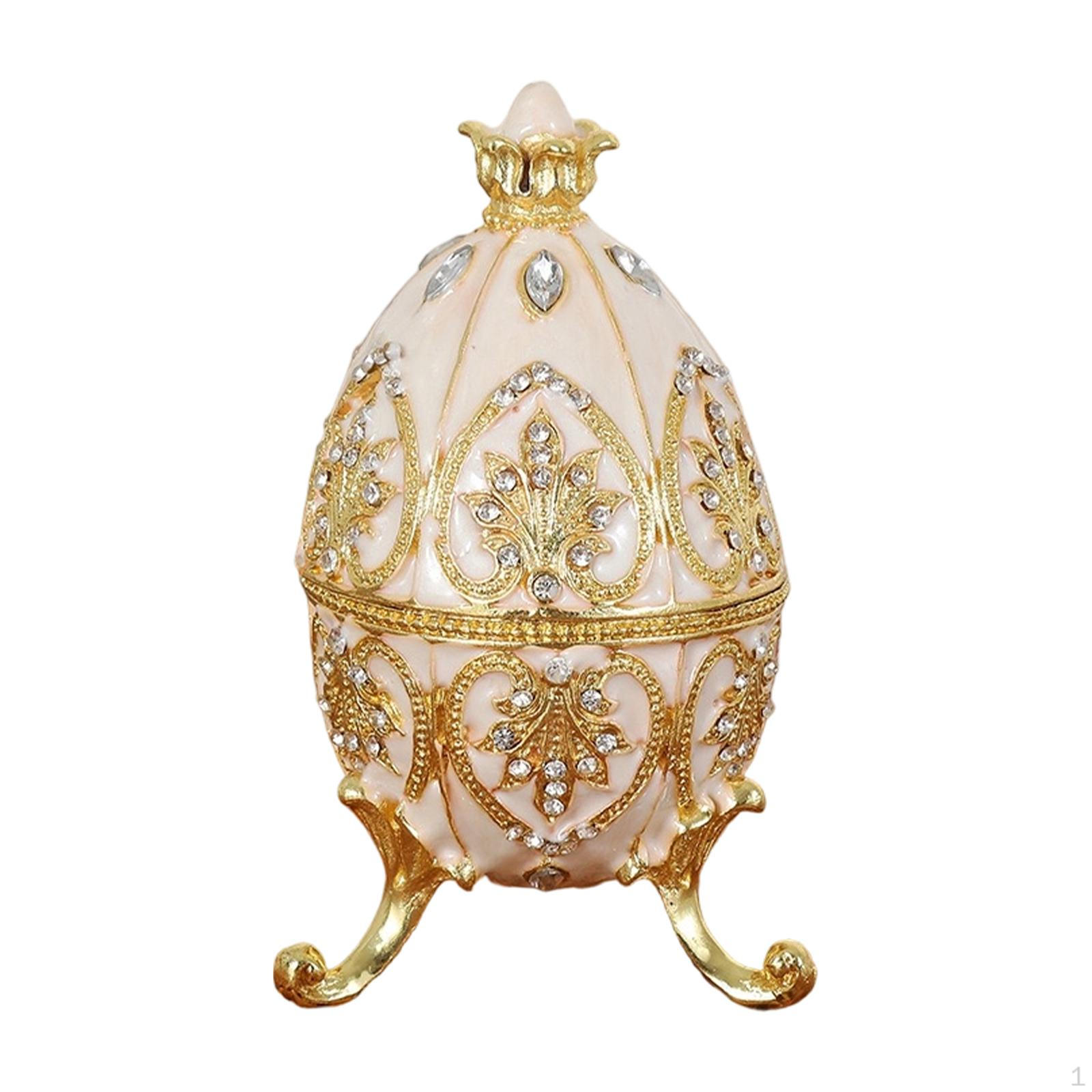 Пасхальное яйцо шкатулка эмаль ювелирное искусство ремесло подарок на день рождения сувенир цинковый сплав настольный белый