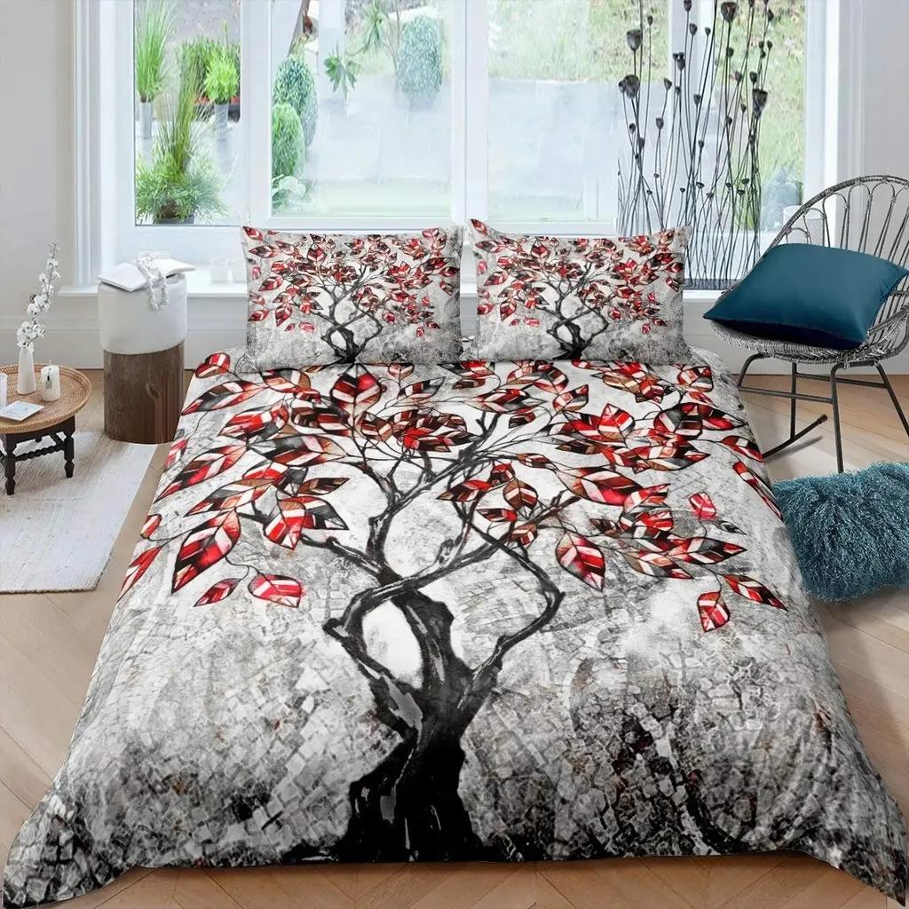 Tree of Life Duvet Cover Set Natural Scenery Bedding Sets Teen Adult Botanical Comforter Cover Autumn Leaves Quilt Set Full Size