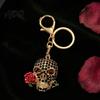 Gothic Skull Keychain Holding Rose Rhinestone for Halloween Skeleton Halloween Head Key Ring Chain Accessory Handbags Backpacks Zinc Alloy Ring