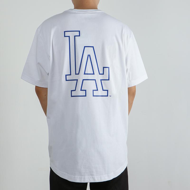 New Era MLB Los Angeles Dodgers Classic LA Hollow Logo Print Summer American Short Sleeve T-Shirt Unisex Tops White 12715370
