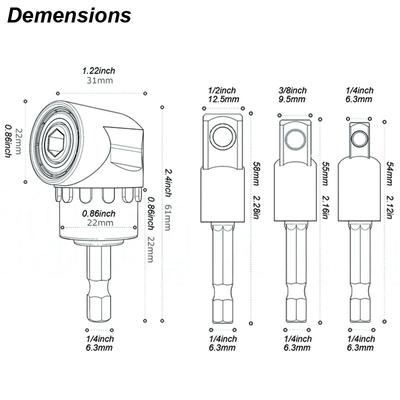 Angle Drill Chuck 105 Degree Attachment Hex Socket Adapter Extension Set Power Tool Driver Rotatable Screwdriver Bit Holder Nut
