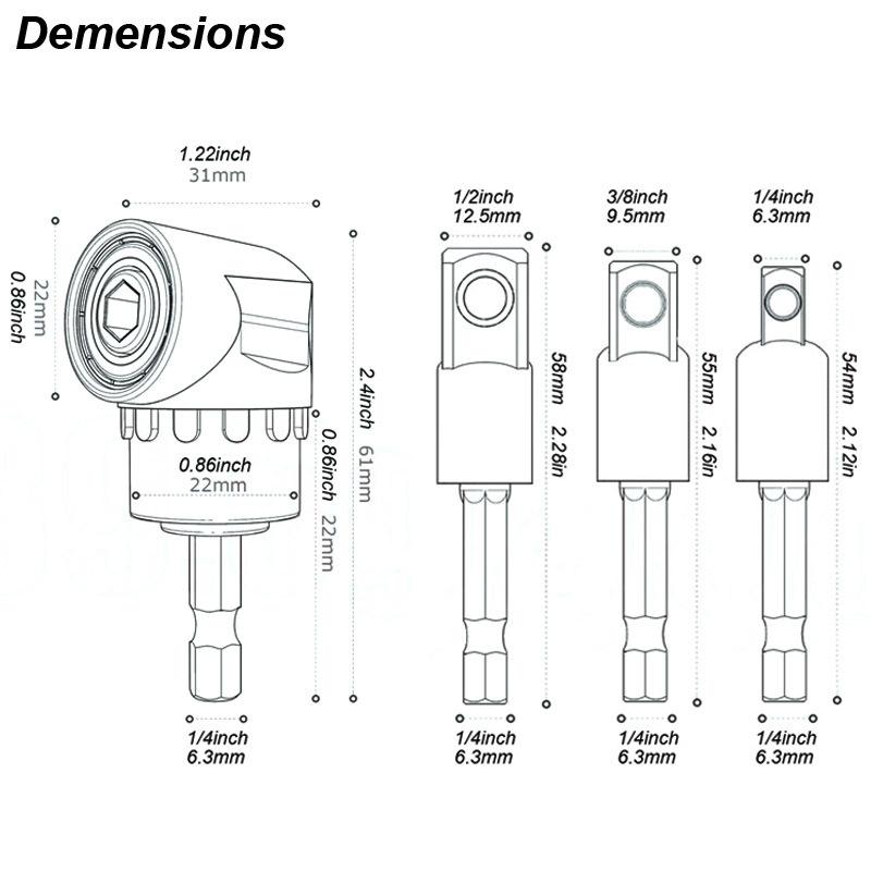 Angle Drill Chuck 105 Degree Attachment Hex Socket Adapter Extension Set Power Tool Driver Rotatable Screwdriver Bit Holder Nut