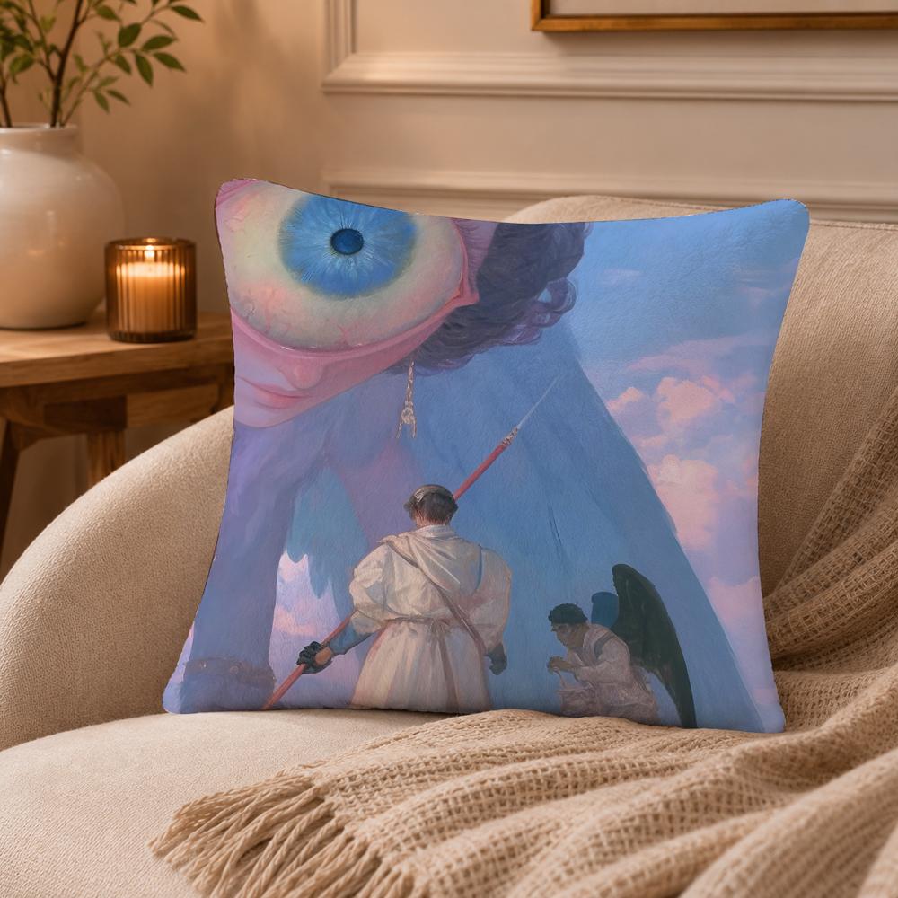 Angel Digital Art Cool Cushion Cover Anti-dustmite Pillowcase Invisible Zipper Silky Short Plush Sofa Cushion Cover