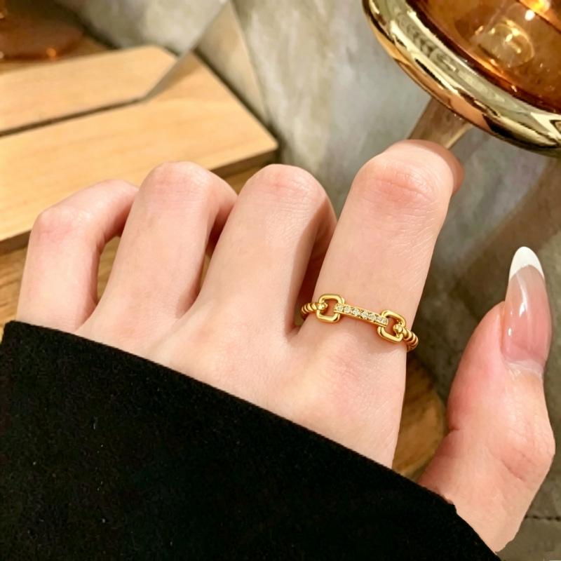 Anello di alta gamma placcato oro con design floreale coreano