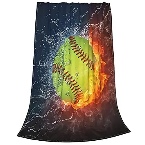 Baseball Throw Blanket for Bed Couch Sofa Living Room Decor Soft Warm Lightweight Flannel Blanket Ball Sport Theme Print Blanket