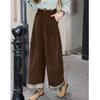 Corduroy Patchwork Casual Pants - Fashionable, Contrasting Colors, Loose Fit, Woolen Long Trousers