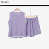 ZANZEA Women Sleeveless Vest Tops and Shorts Summer Two Piece Suit Sets