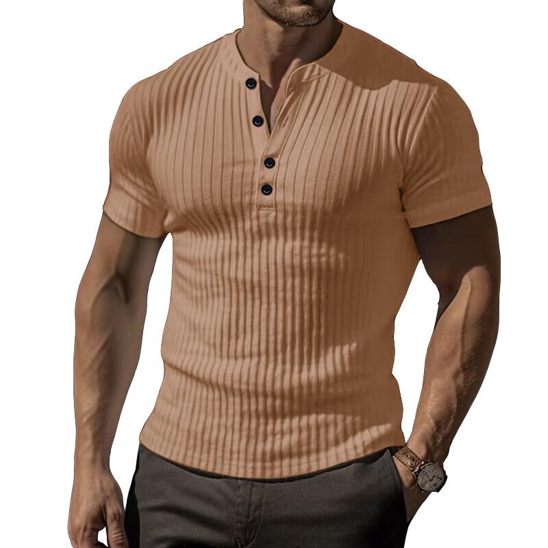 Pánské tričko s krátkým rukávem Athletic Slim Muscle Fitness Strečové Jednobarevné Henley Tričko Muž
