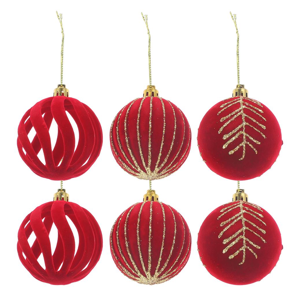 6Pcs Xmas Tree Hanging Ornaments Flocked Ball Decorations for Christmas Holiday Party Home Mall Festive Scene Xmas Hanging Balls