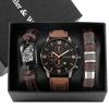 Luxury Men's Sports Casual 3Pcs/Set Quartz Wrist Watch Bracelet Business Fashion Jewelry Gift Alloy Case Leather Glass