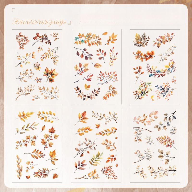 6 Styles  Transparent PET Stickers Scrapbooking Materials DIY Junk Journal Collage Tree Branches and Leaves Decor Stickers