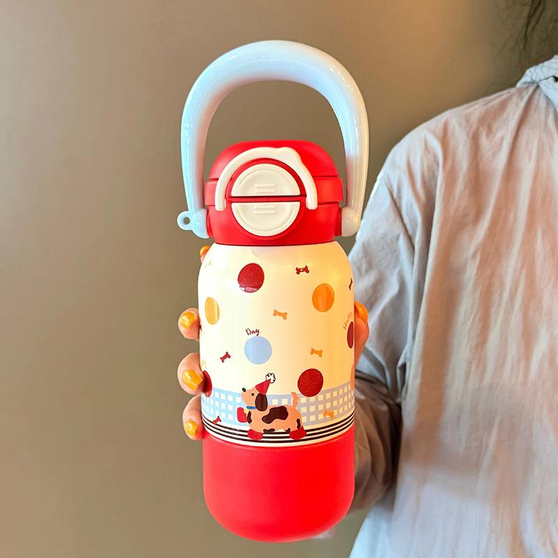 Water Bottle Handle Children's Thermos Cup High Value Cup Three Drinking Water Cup Stainless Steel Straw Cup Leak-proof