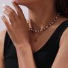 Double-Layered Tiger's Eye Beaded Necklace with Titanium Steel Clavicle Chain