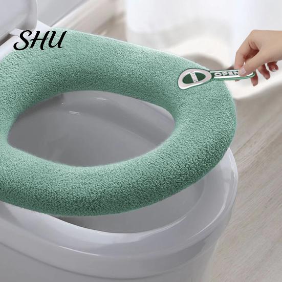 Bathroom Toilet Seat Cover Universal with Handle Soft Warm Solid Thickened Color Comfortable U-shaped Cushion Accessories Elastic