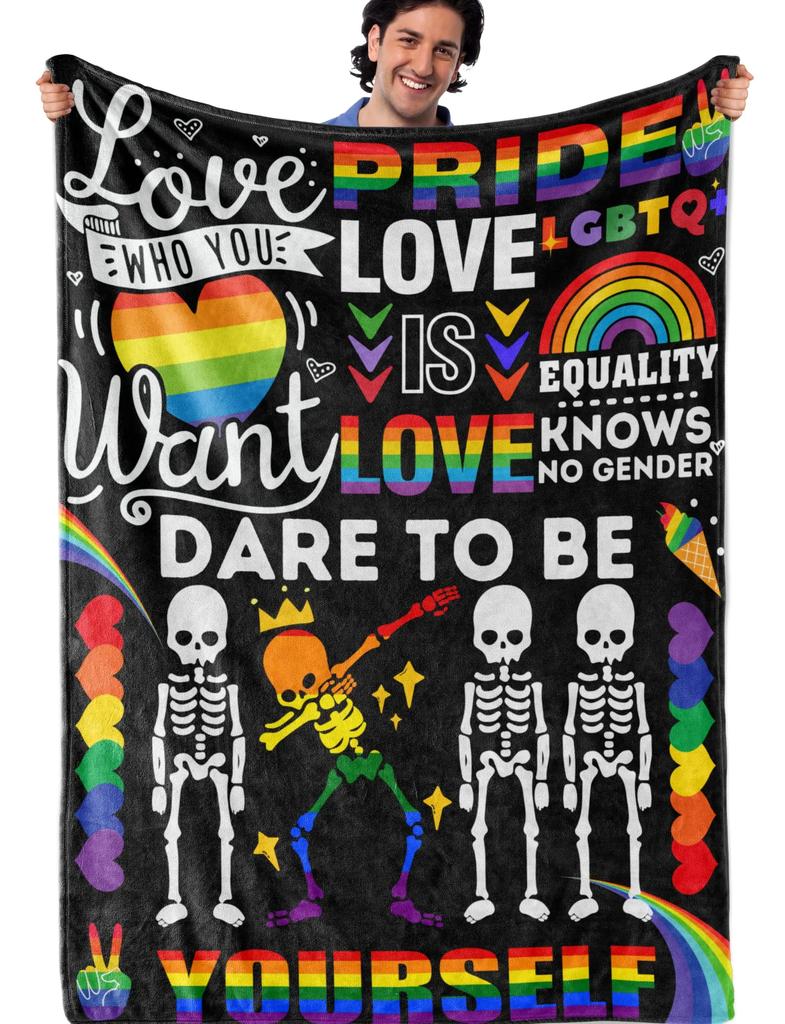 Kuscheldecken LGBT Gay Pride Lesbisch Regenbogen Flanelldecke für Couch Sofa Decken Große Bettwäsche Geschenke für Weihnachten Neujahr