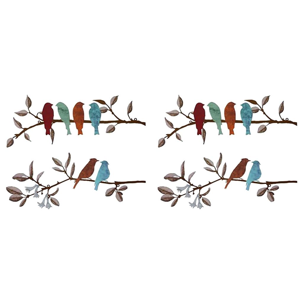 Premium-4 Pcs Metal Birds Wall Art Vivid Birds On Branch Metal Birds Wall Decor Hanging Leaves With Birds Outdoor Wall Decor