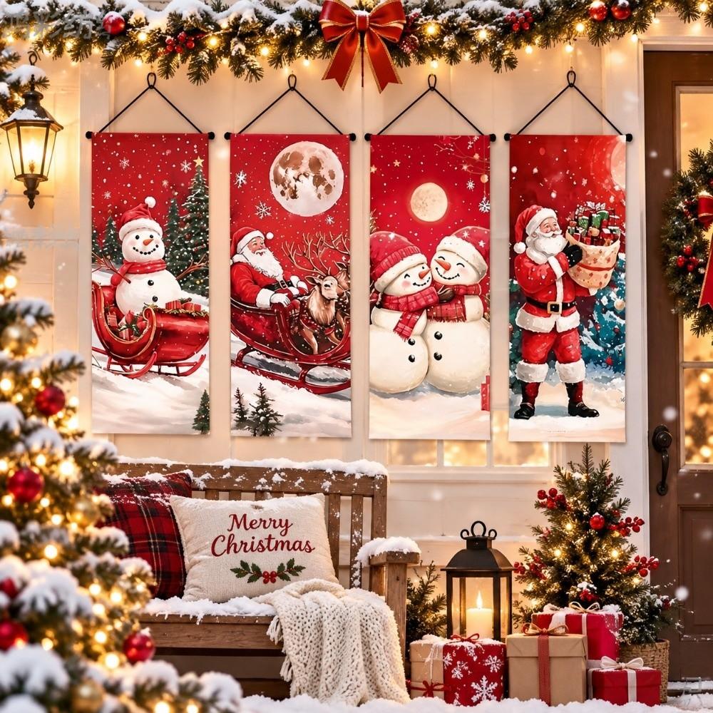 4pcs 2D Flat Christmas Flag Banners Snowman Xmas Decoration Indoor Decoration