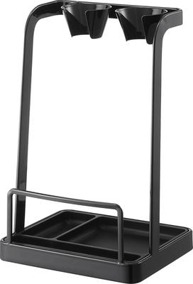 Yamazaki Jitsugyo Pot Lid & Hand Blender Stand with Tray Black W14 X D12.5 X H23.3cm Tower Pot Lid Stand Kitchen Appliances Storage 1615