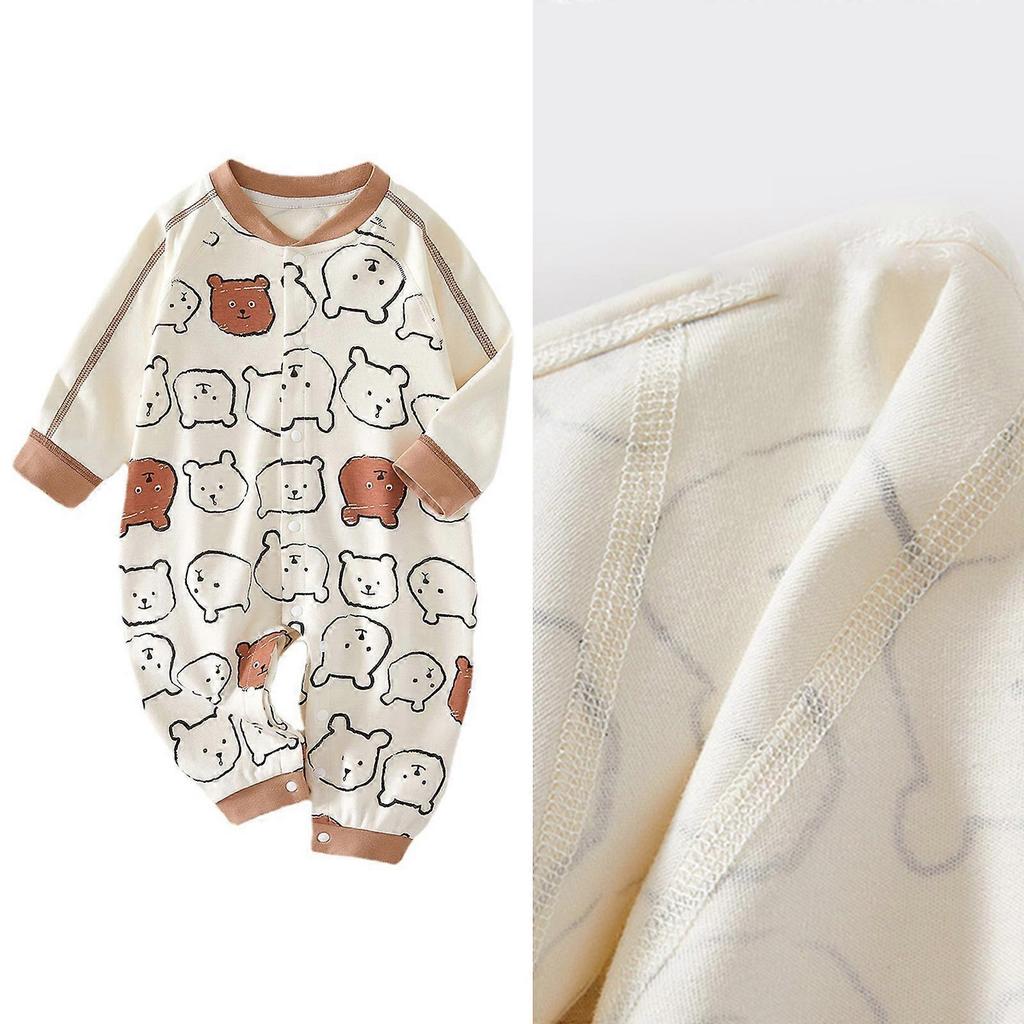 Baby Clothing Onepiece Outfit Long Sleeve Romper Spring Autumn Jumpsuit Bear Pattern for Infant Toddler Boys & Girls coffee color 90