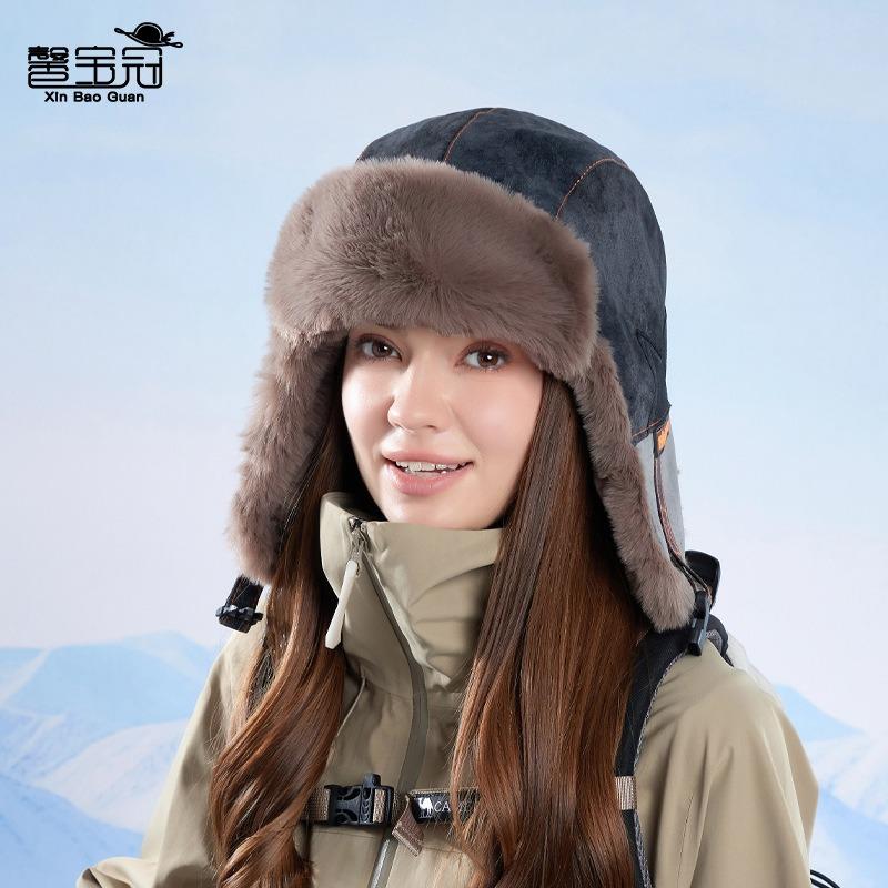 Winter Velvet Thickened Hat Women's Cycling Skiing Cold and Warm Outdoor Windproof Ear Protection Pullover Hat Men