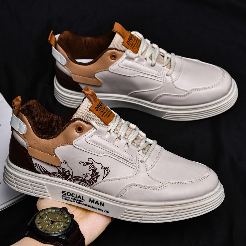 Summer new low-top color matching sports board shoes leather lace-up youth outdoor casual shoes