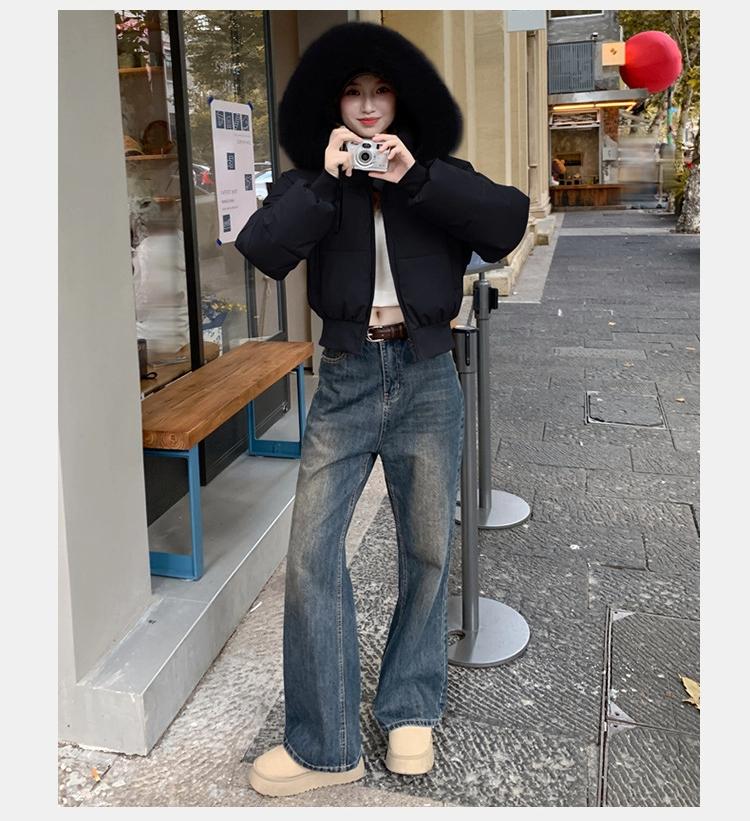 Women's Short Large Fur Collar Hooded Warm Cotton-padded Jacket