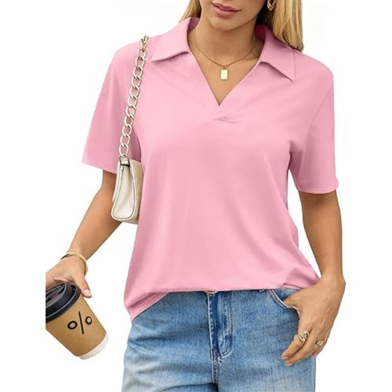 Nouveau haut polo décontracté simple à manches courtes de couleur unie pour femme